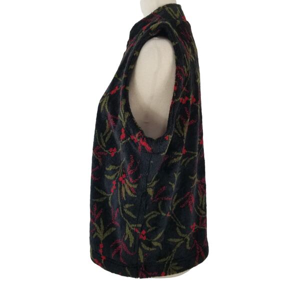 Bette & Court Green Red Black Mistletoe Christmas Fleece Vintage Vest Size Large - Picture 2 of 5